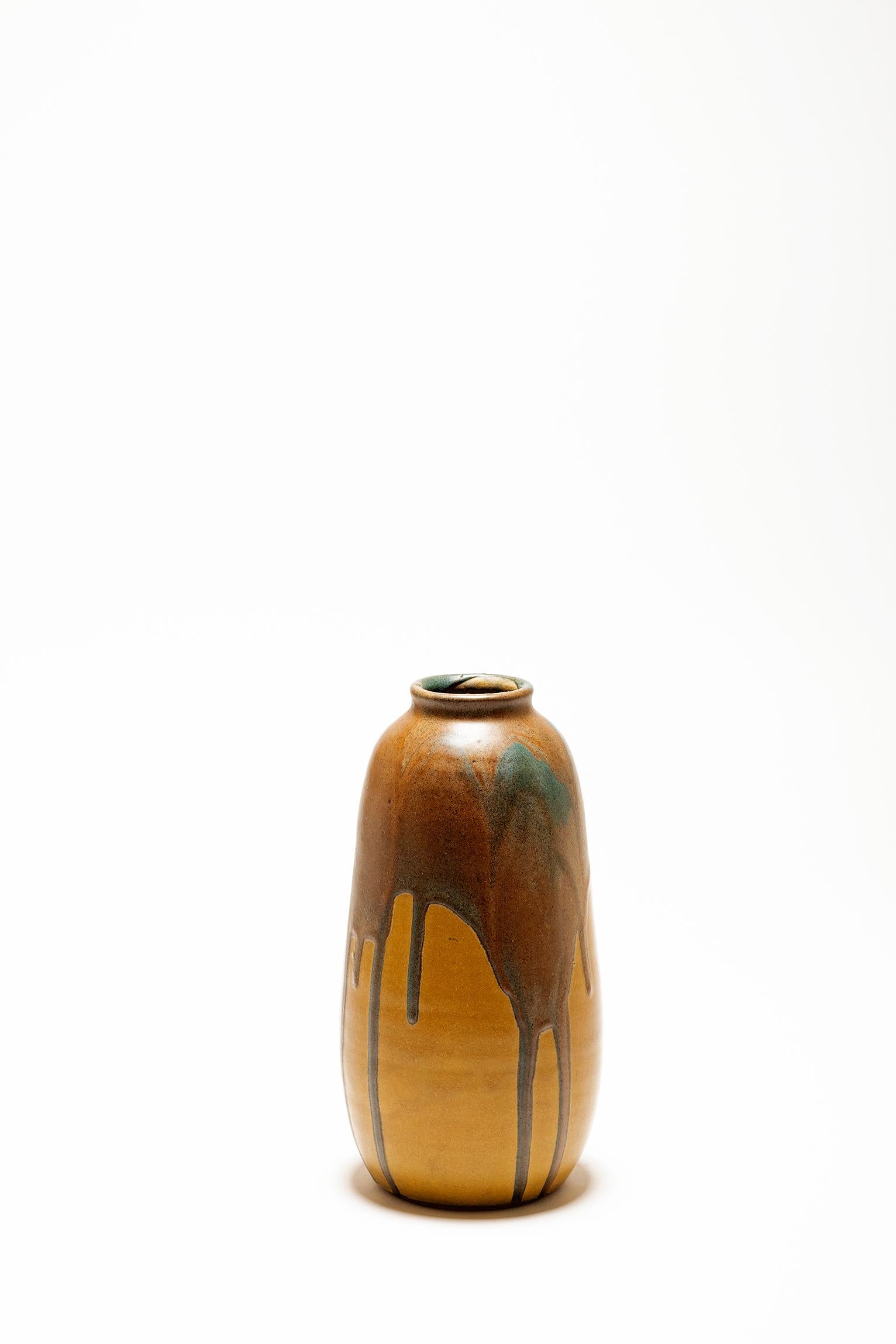French Art Deco Polychrome Glazed Ceramic Vase by Leon Pointu