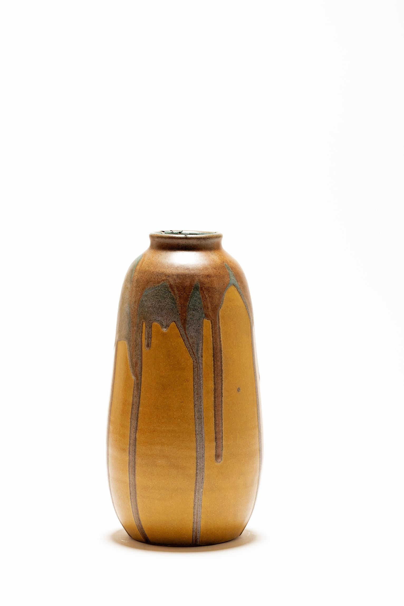 Art Deco Polychrome Glazed Ceramic Vase by Leon Pointu In Good Condition In London, GB