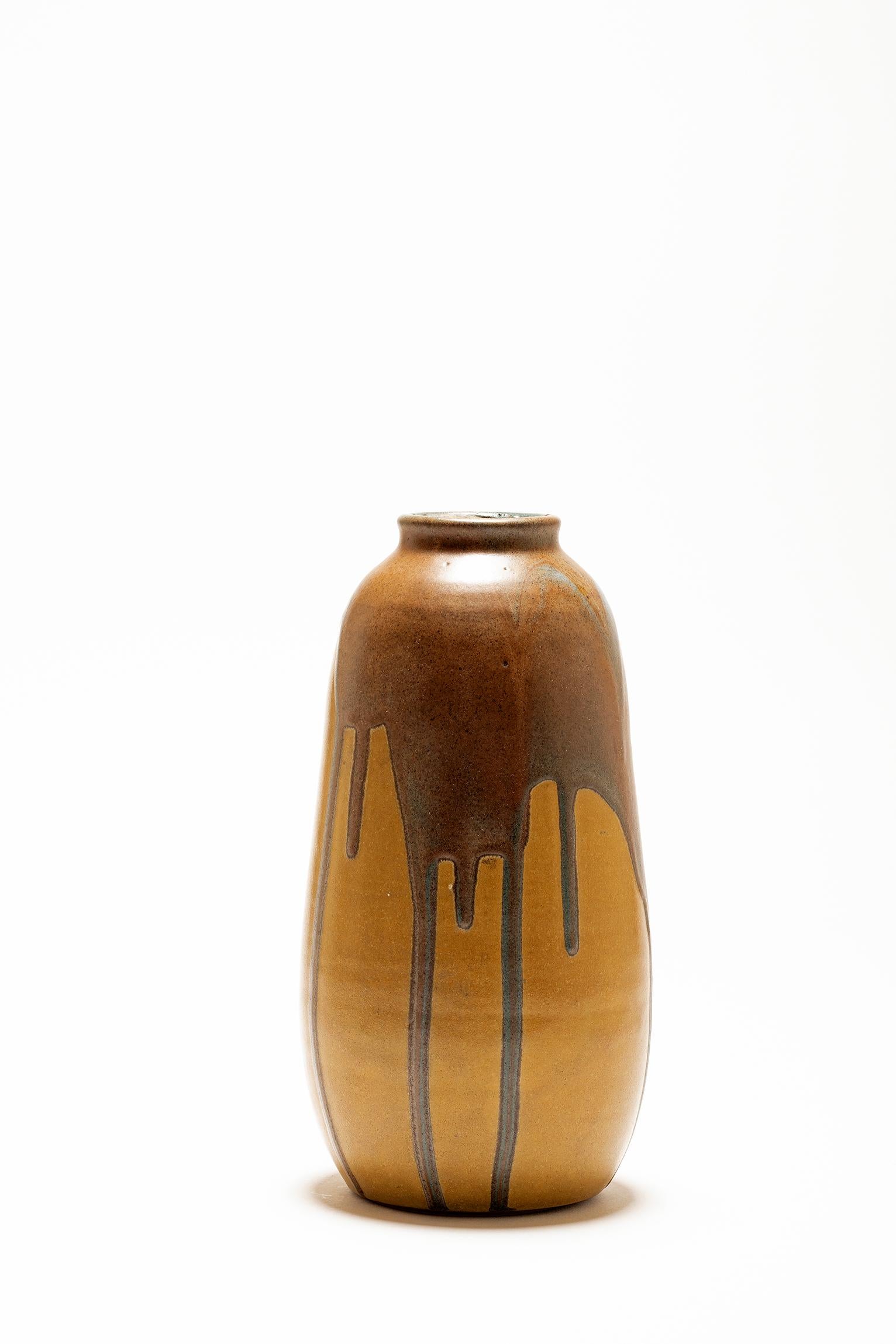 20th Century Art Deco Polychrome Glazed Ceramic Vase by Leon Pointu