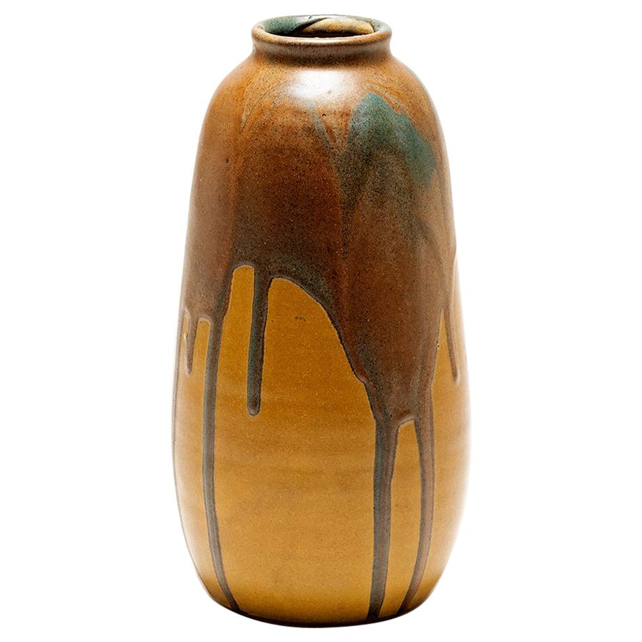 Art Deco Polychrome Glazed Ceramic Vase by Leon Pointu