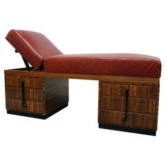 Vintage Art Deco Psychiatrist Couch in Red Leather