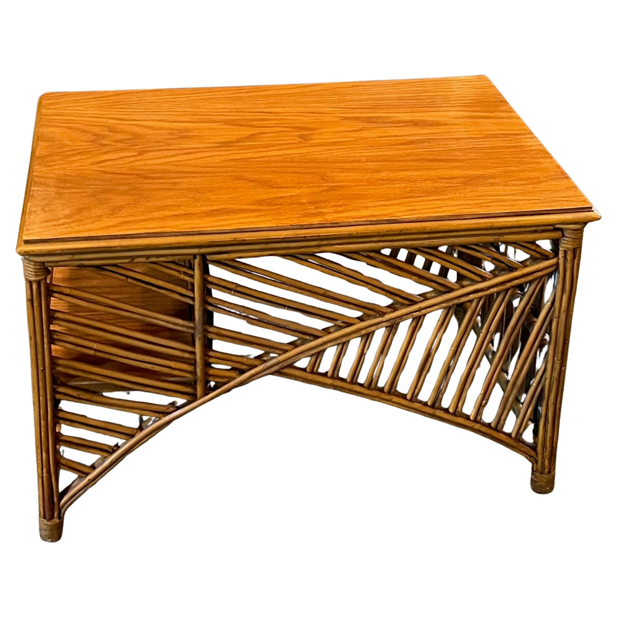American An Art Deco Rattan Cocktail / Coffee Table with One Shelf For Sale