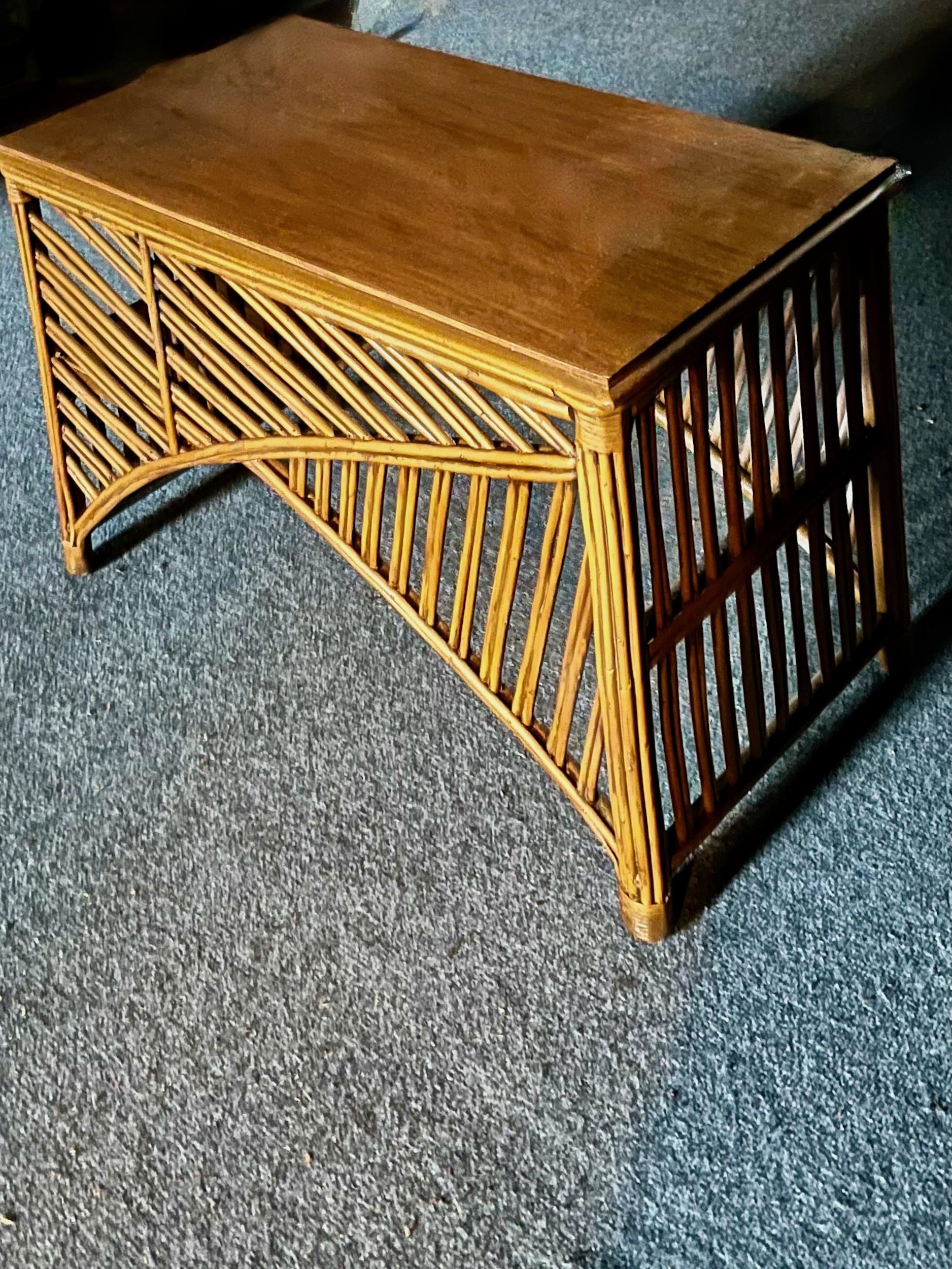 Hand-Crafted An Art Deco Rattan Cocktail / Coffee Table with One Shelf For Sale