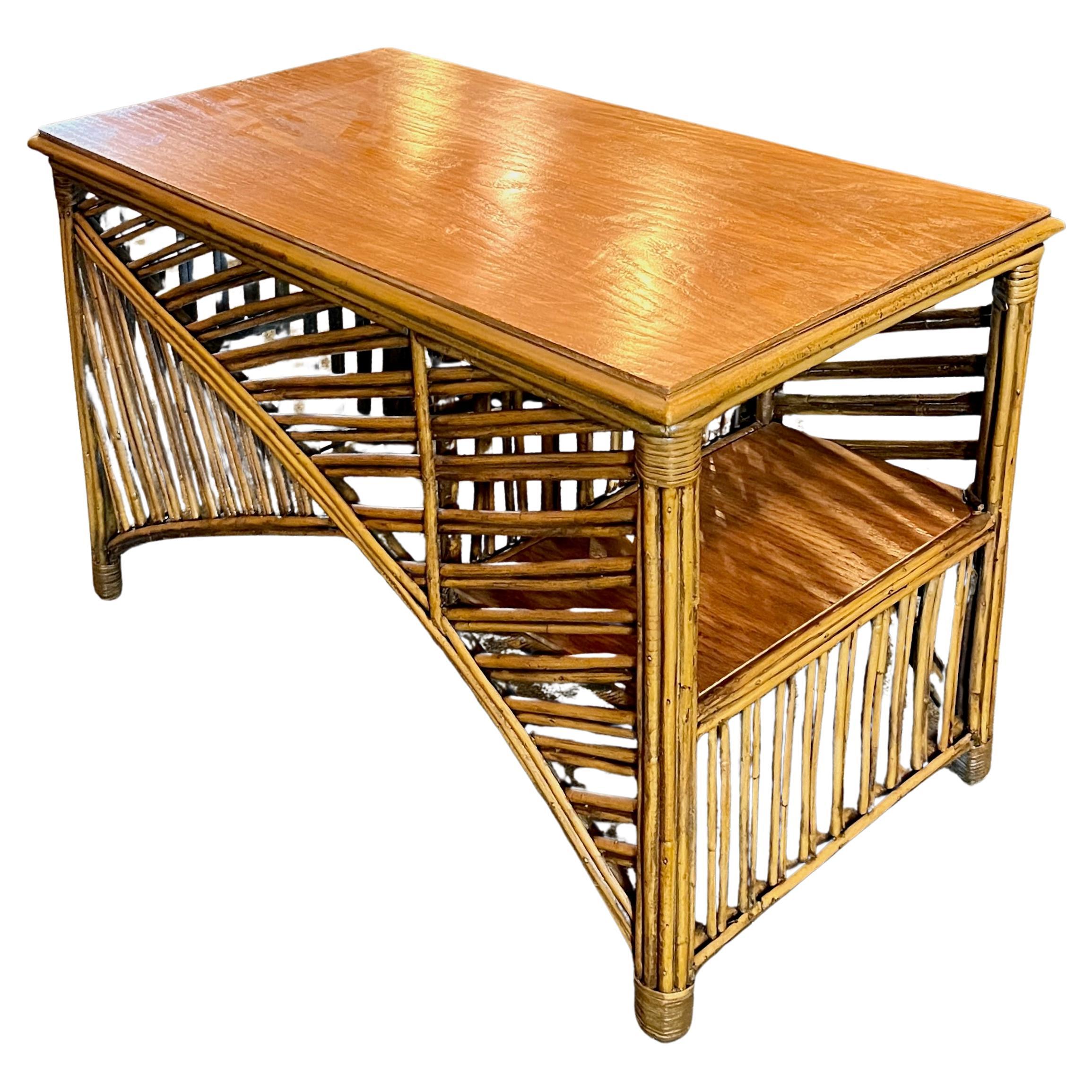 Wicker An Art Deco Rattan Cocktail / Coffee Table with One Shelf For Sale