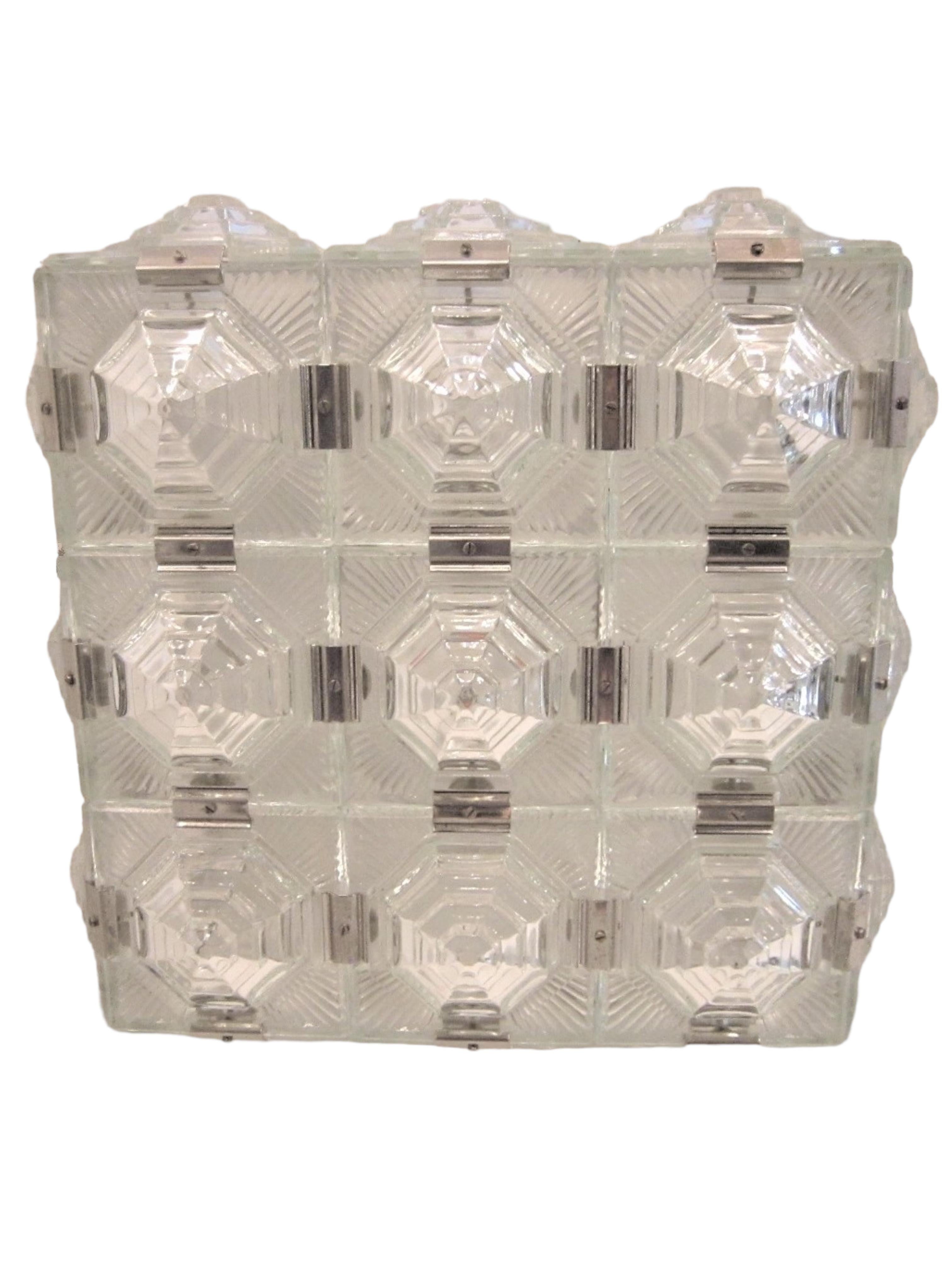 An Art Deco Revival Flush Mount Glass Ceiling Square In Good Condition In New York City, NY