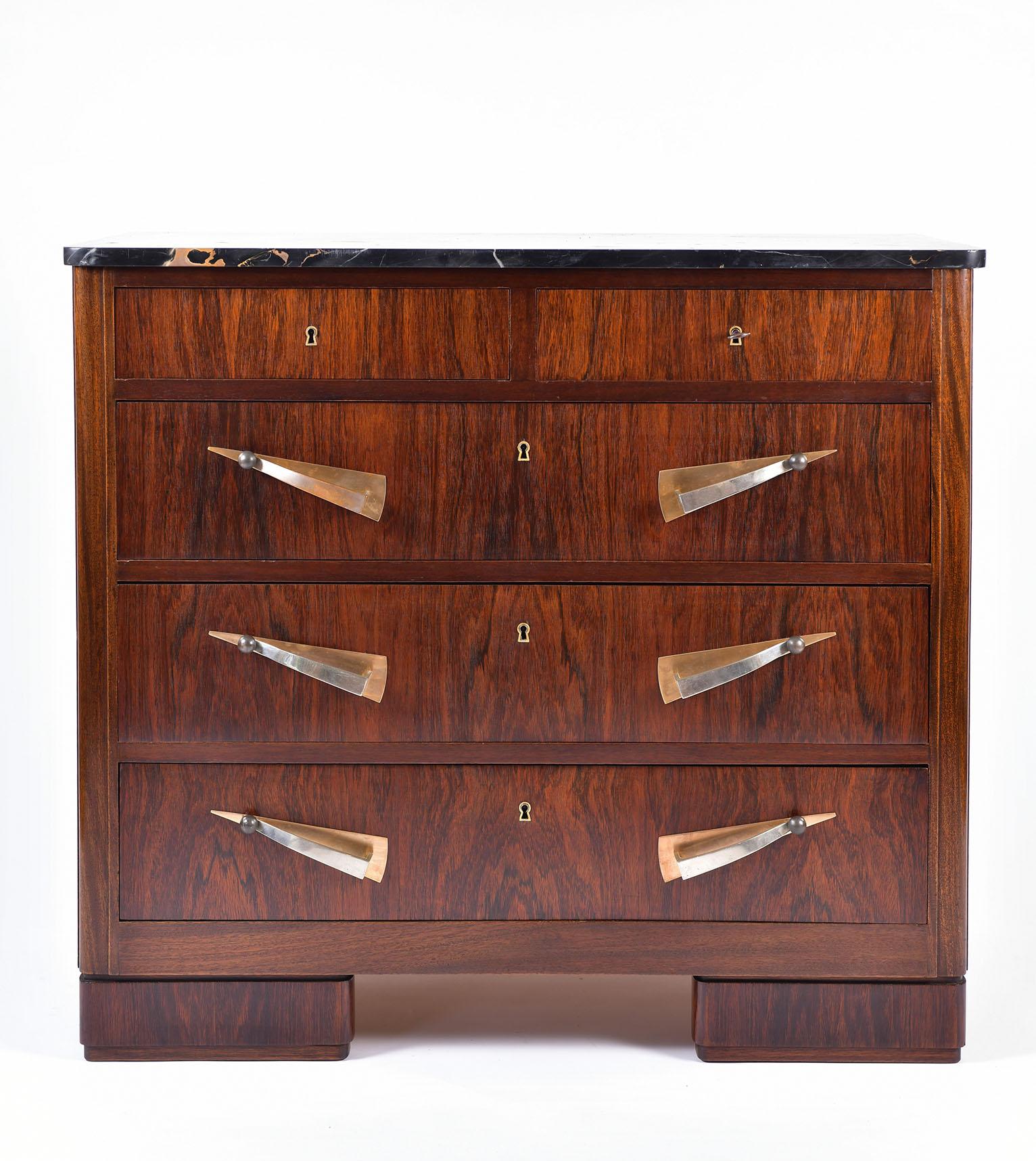 Art Deco Rosewood and Portoro Marble-Top Chest of Drawers 3
