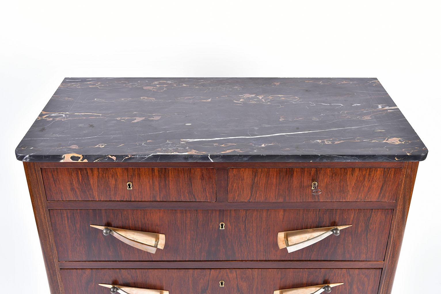 Art Deco Rosewood and Portoro Marble-Top Chest of Drawers In Good Condition In London, GB