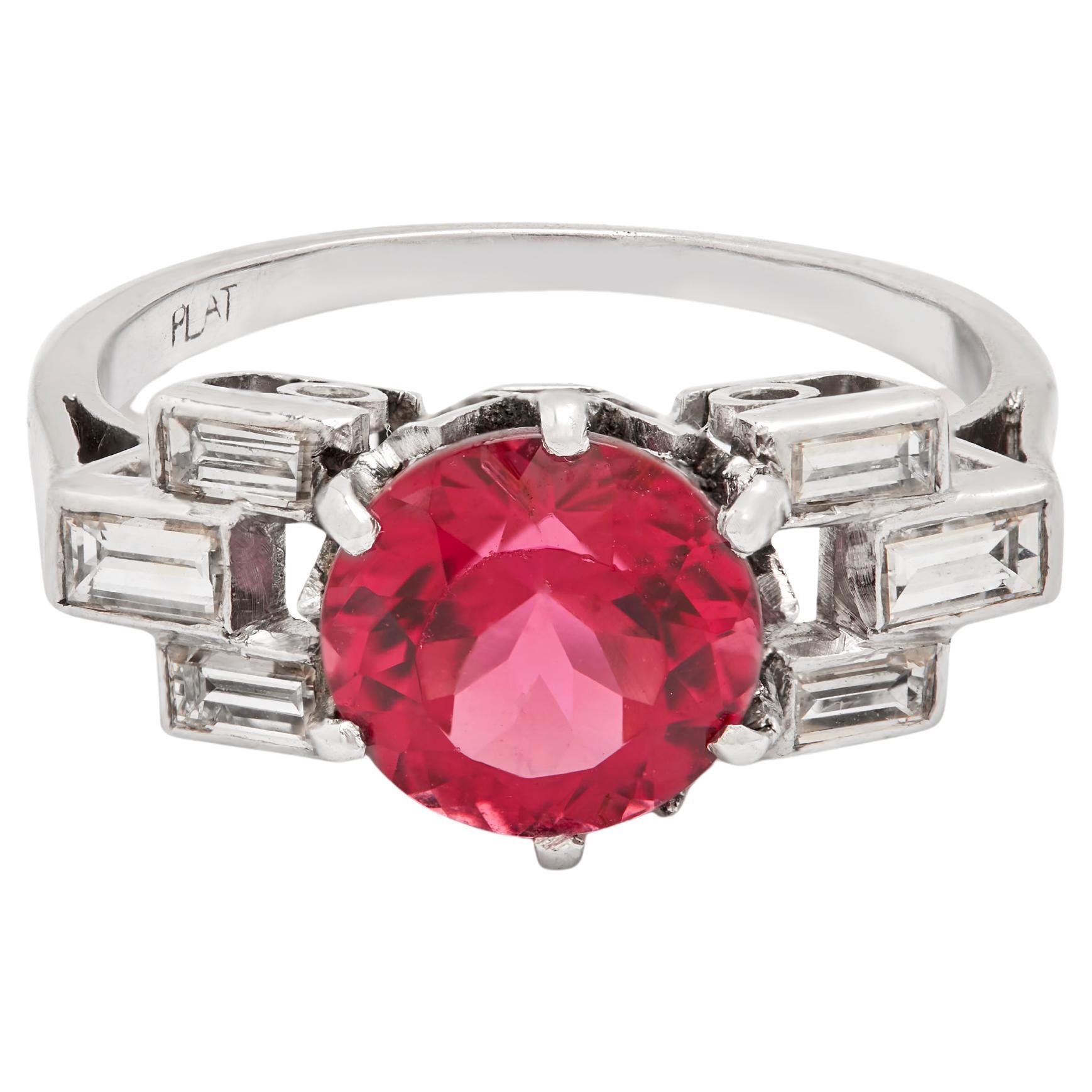 An Art Deco Rubellite and Diamond Ring