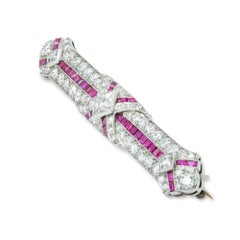 Art Deco Ruby and Diamond Bar Brooch