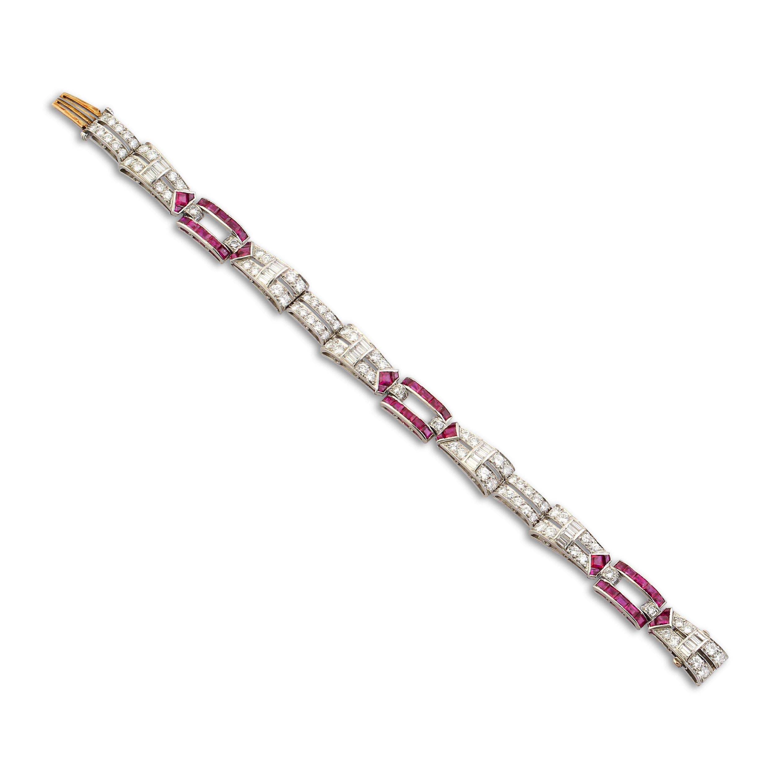 Art Deco Ruby & Diamond Bracelet by Tiffany & Co. In Good Condition For Sale In London, GB