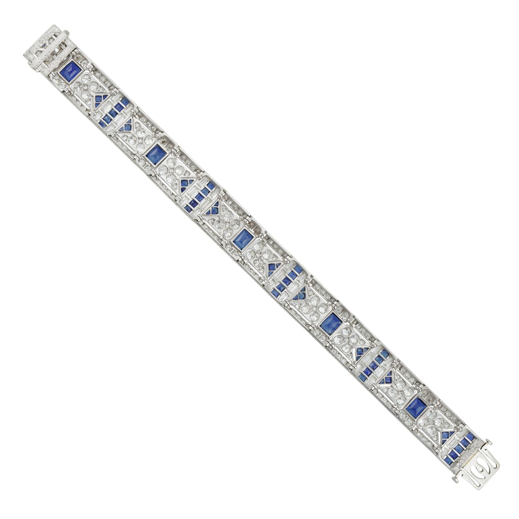 Old European Cut An Art Deco sapphire and diamond bracelet For Sale