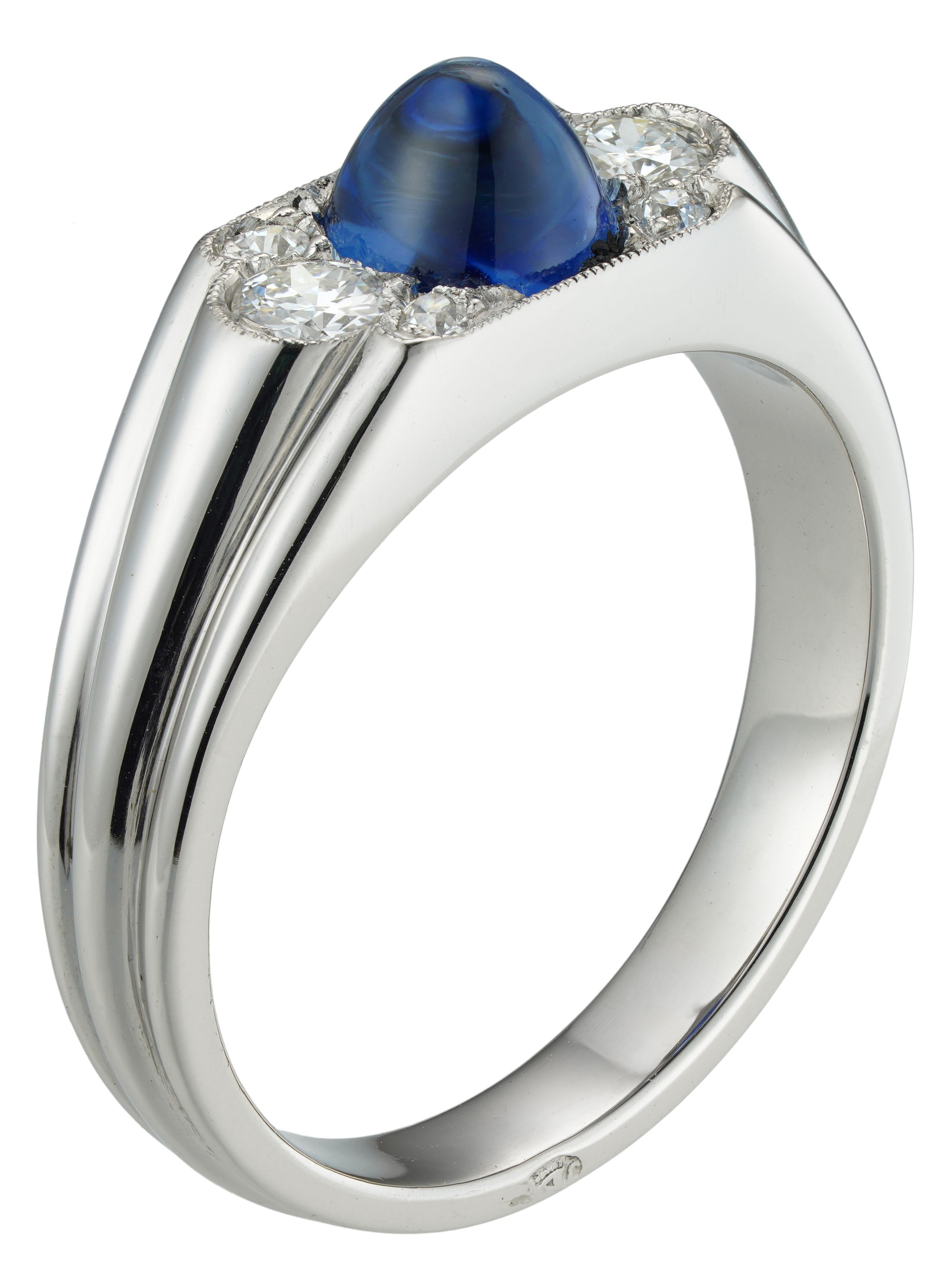 Cabochon An Art Deco Sapphire And Diamond Ring For Sale