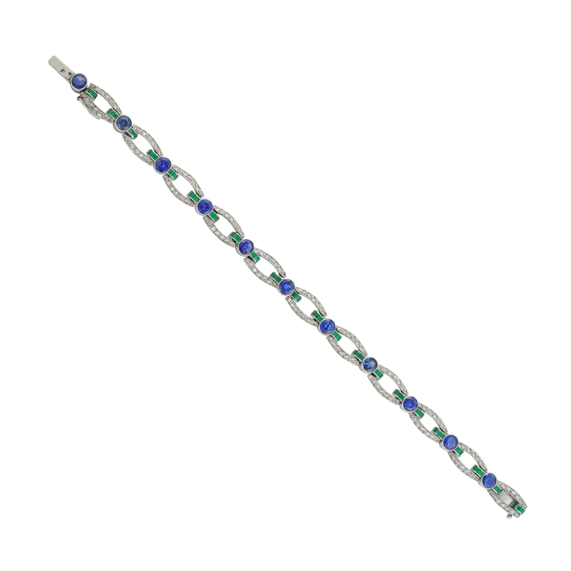 An Art Deco Sapphire, Emerald And Diamond Bracelet In Good Condition In London, GB