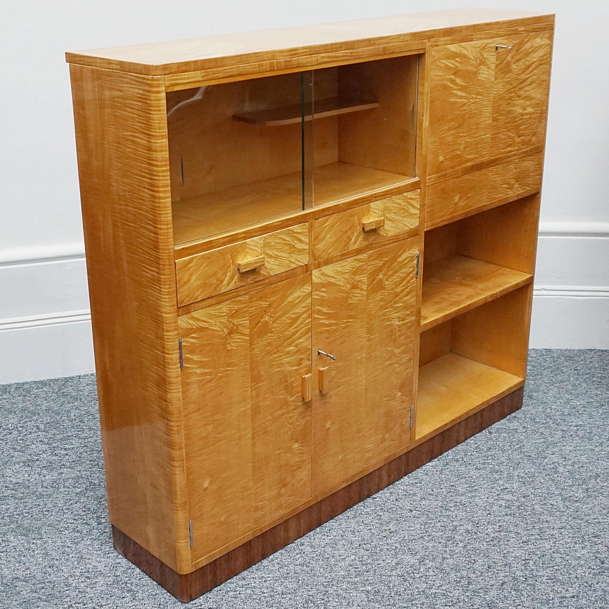An Art Deco Satin Birch Honey Coloured Drinks Cabinet by Heal's of London  9