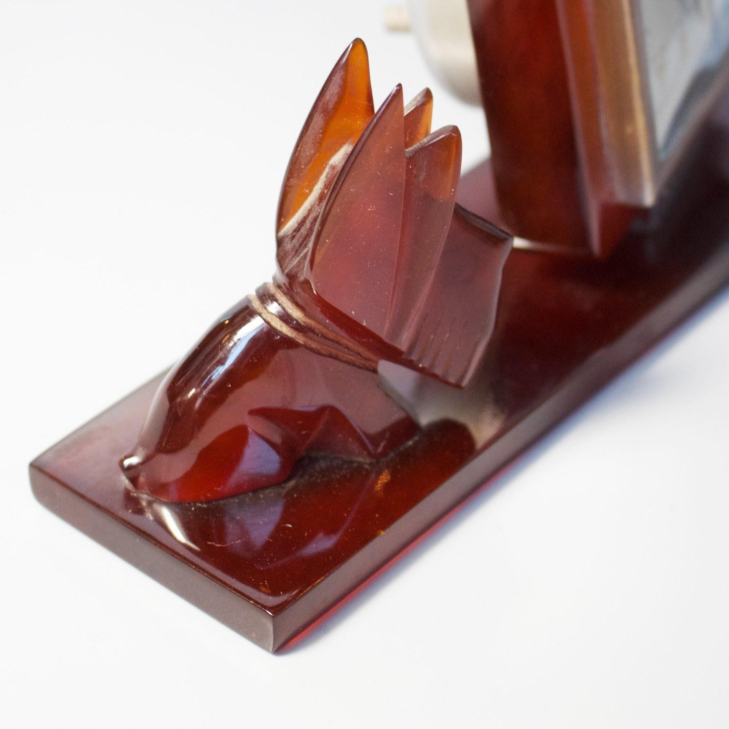 Art Deco Scottie Dog Schreibtischuhr von Bayard Amber Bakelite Französisch:: um 1930 3