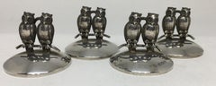 Art Deco Set of 4 Place Card / Menu Holders with Twin Owls on Branches