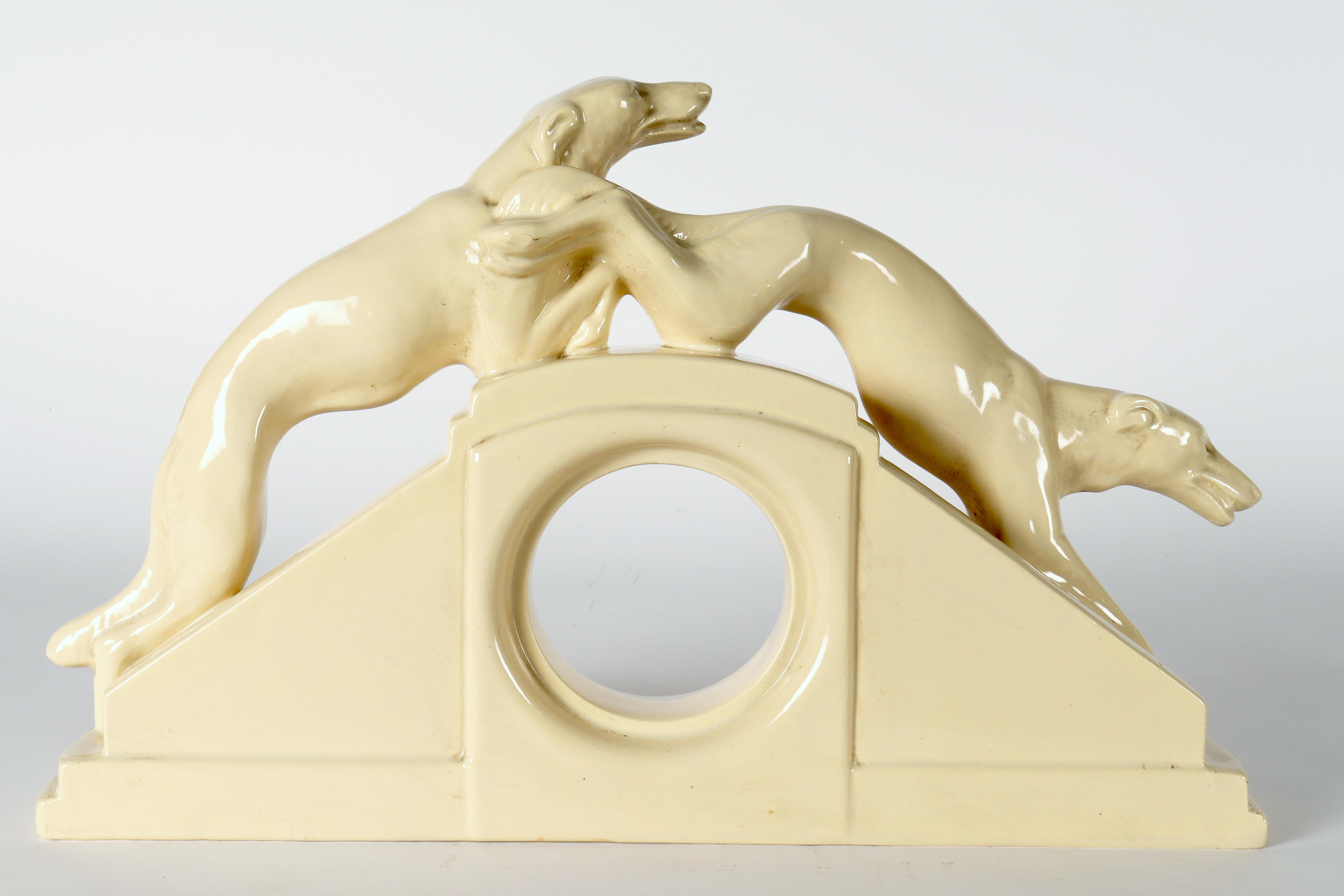 Ensemble de pendules de cheminée Art déco, céramique de Sarreguemines, France, 1930. en vente 1