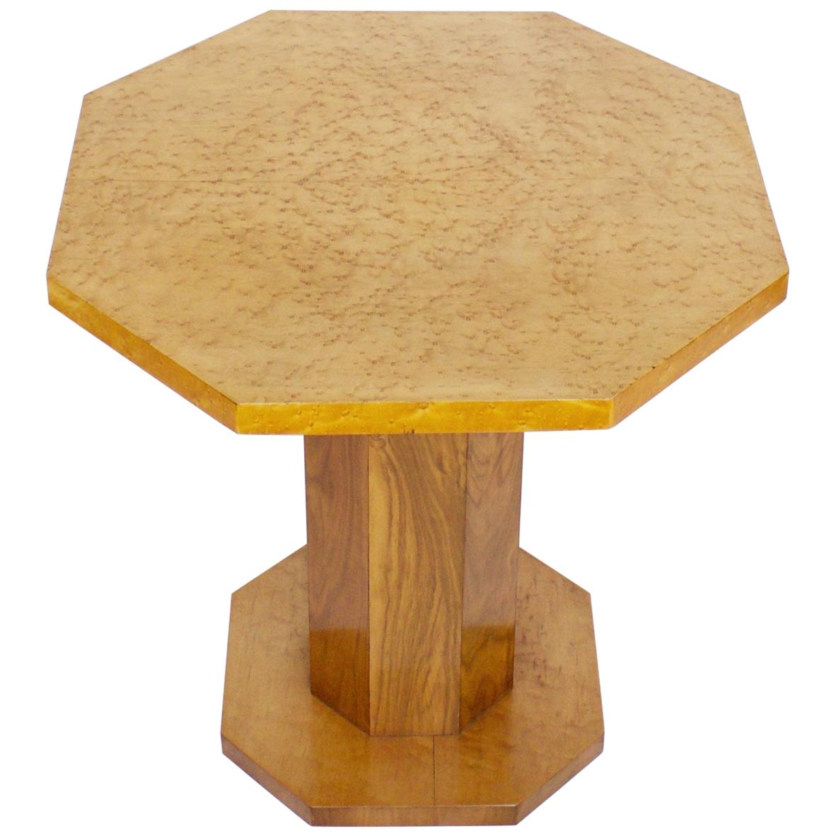 Art Deco Side Table with Birdseye Maple and Burr Walnut Veneers