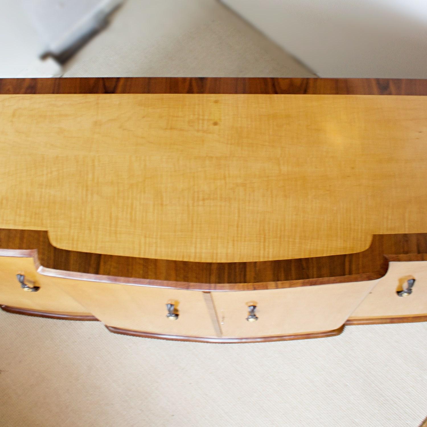 Art Deco Sideboard with Satin Birch Veneers and Original Bakelite Handles 2