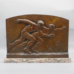 An Art Deco Signed Bronze Plaque by Edouard Fraisse Depicting Two Sprinters