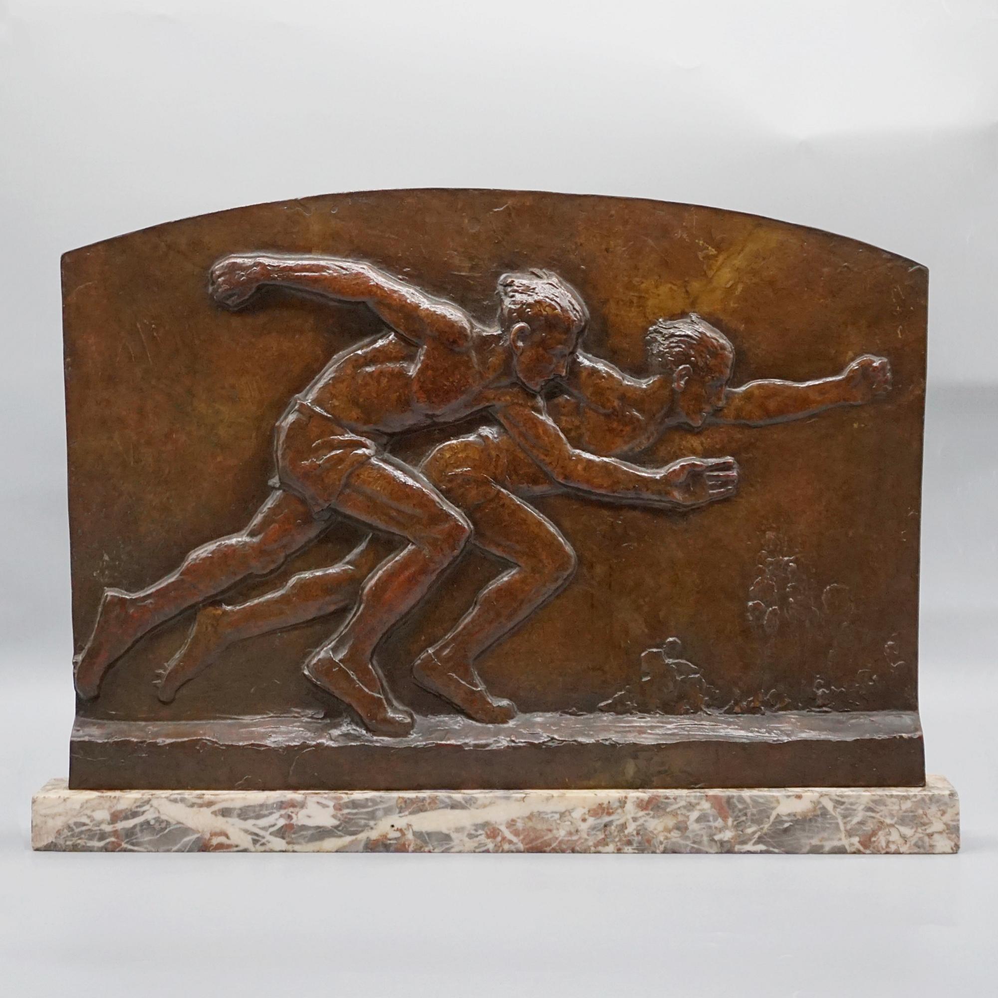 Art déco Plaque en bronze Art Déco d'Edouard Fraisse représentant deux peintres