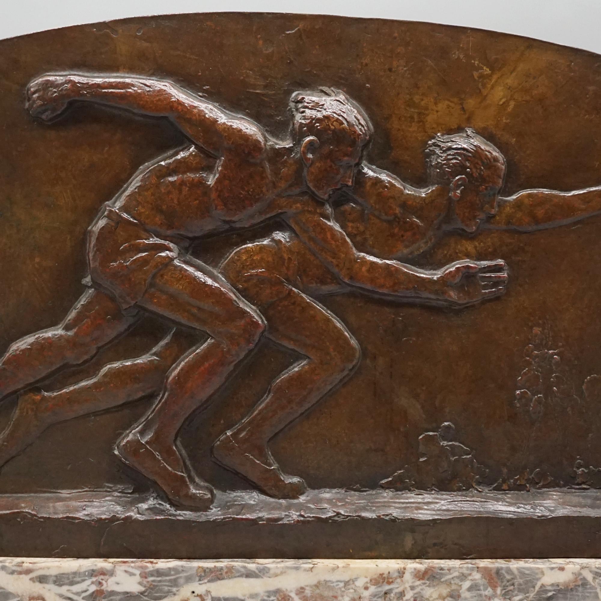 Français Plaque en bronze Art Déco d'Edouard Fraisse représentant deux peintres