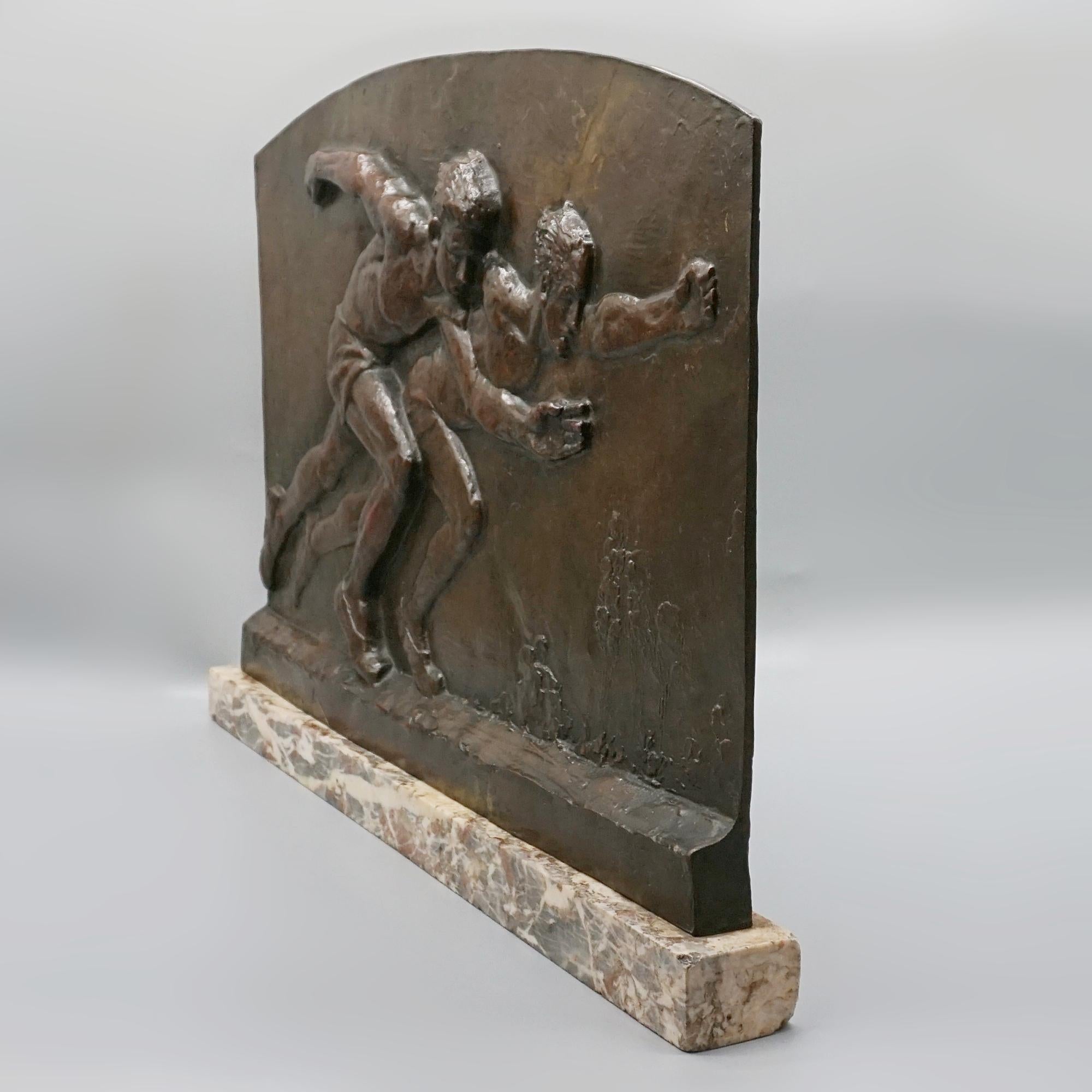 Début du 20ème siècle Plaque en bronze Art Déco d'Edouard Fraisse représentant deux peintres