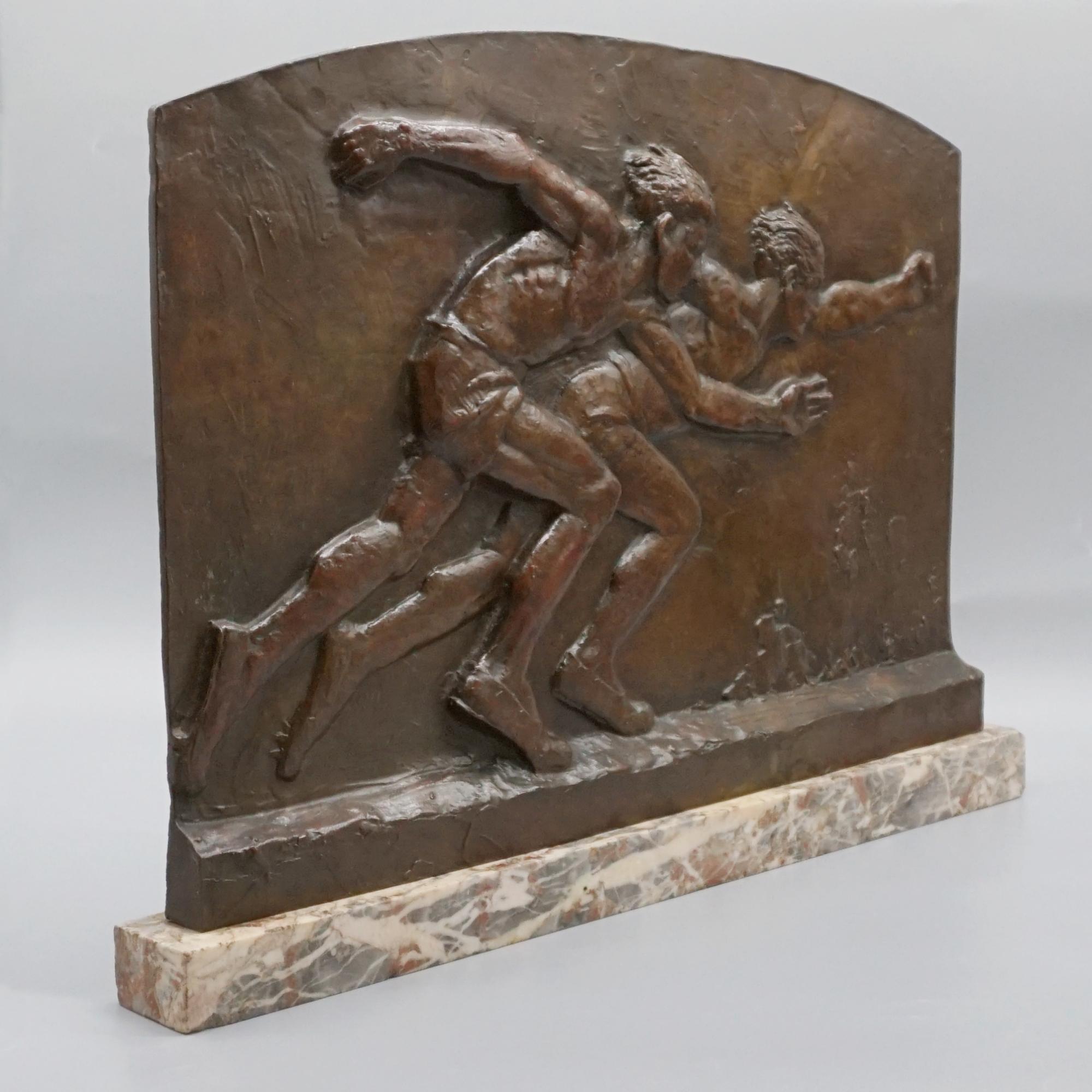 Plaque en bronze Art Déco d'Edouard Fraisse représentant deux peintres 1