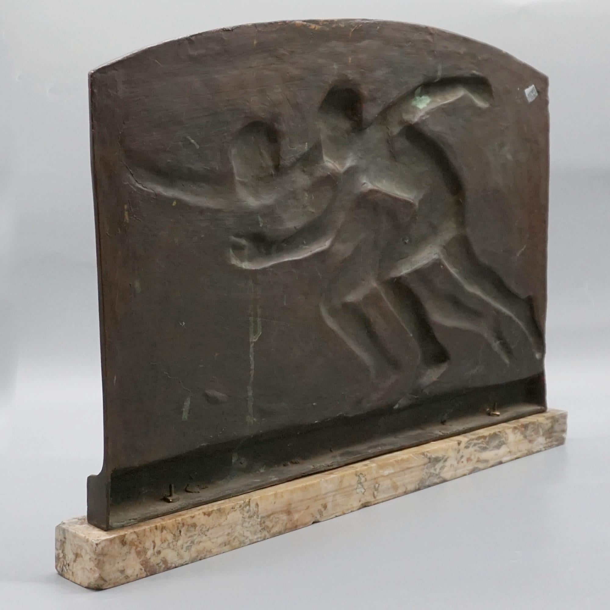 Plaque en bronze Art Déco d'Edouard Fraisse représentant deux peintres 2
