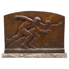 Plaque en bronze Art Déco d'Edouard Fraisse représentant deux peintres