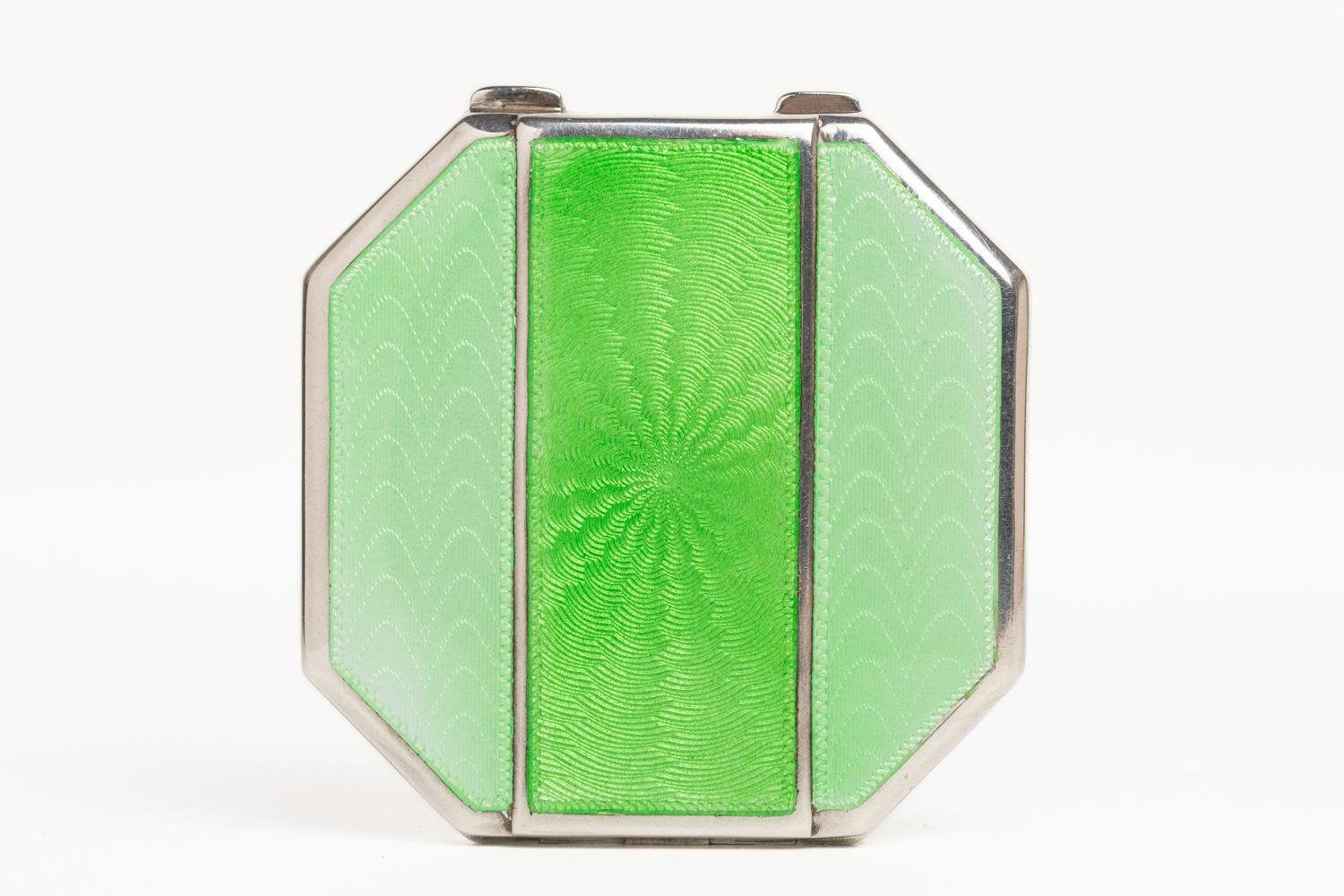 An Art Deco Silver Gilt And Guilloche Enamel Compact In Good Condition In Portland, GB