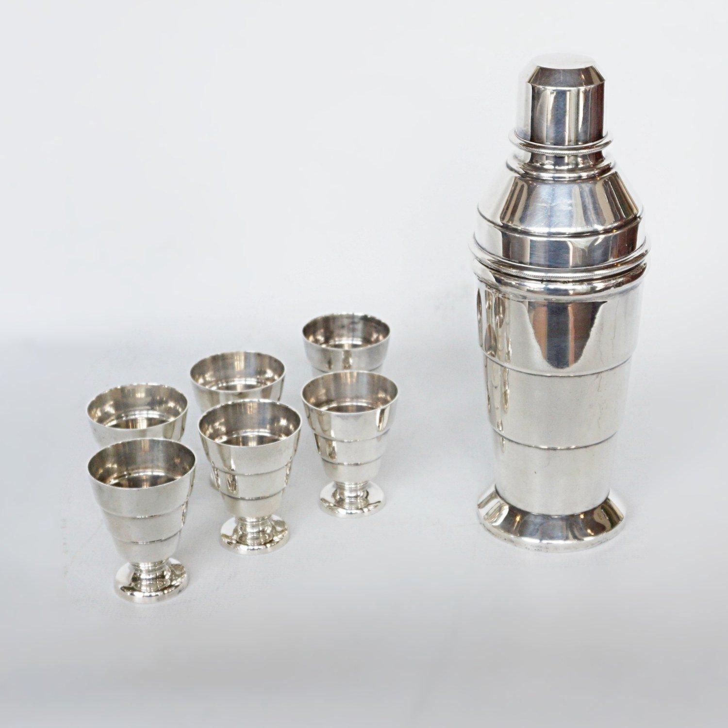 rt Deco Silver Plated Cocktail Shaker and Six Beakers, Circa 1935 4