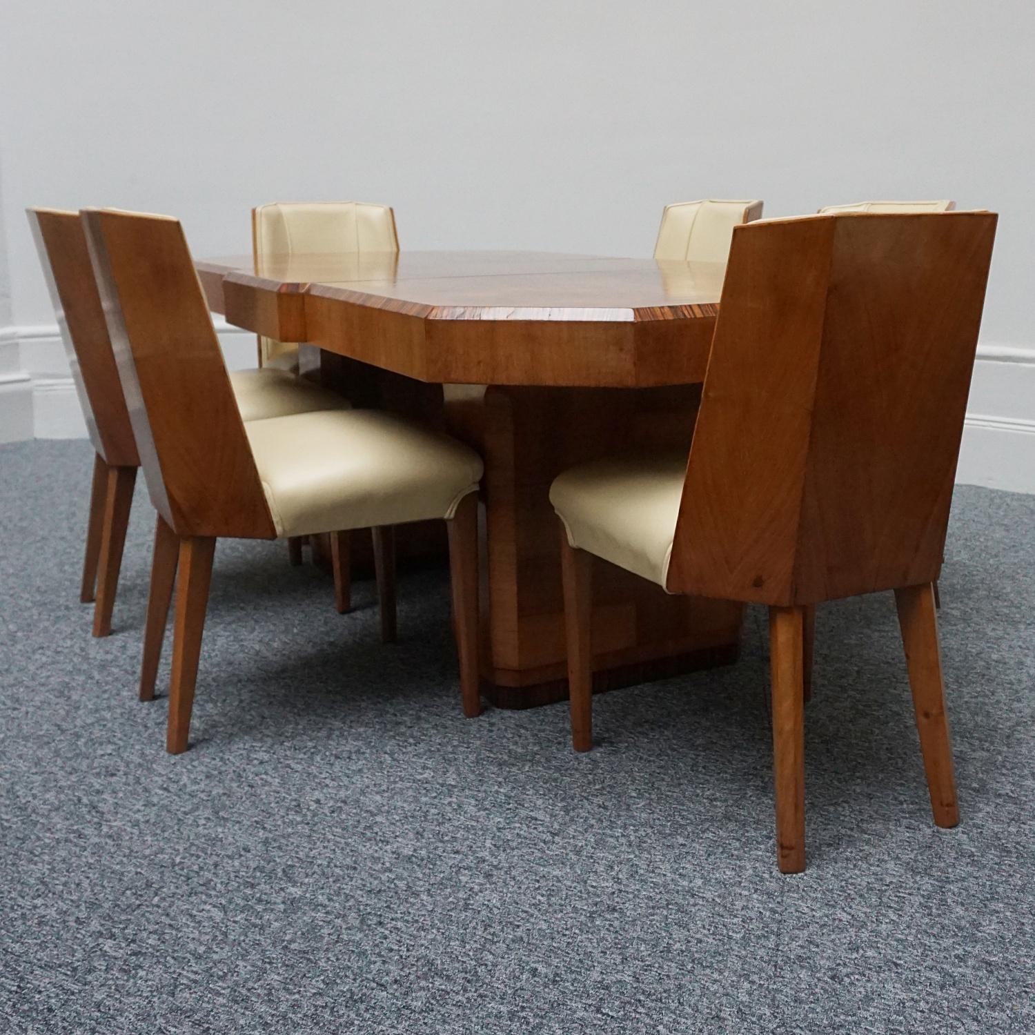 Art Deco Six Seat Extendable Burr Walnut Dining Suite, Circa 1935 6