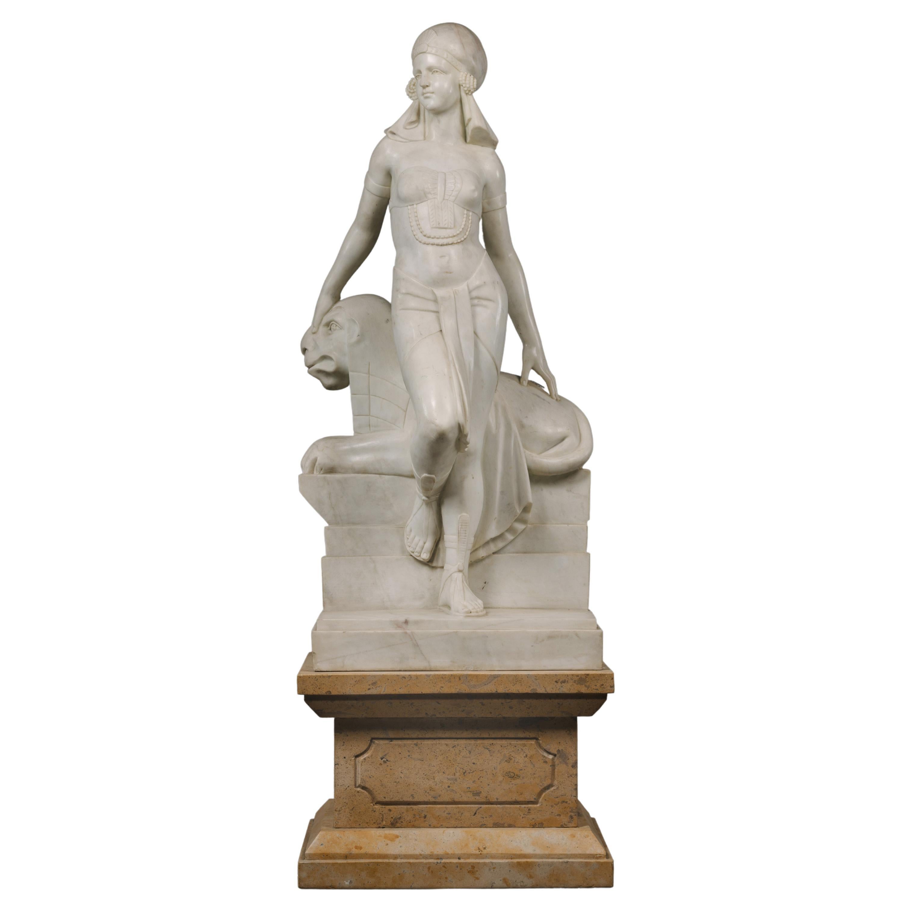 Art-Déco-Statuar-Marmorfigur der Kleopatra aus Bildhauermarmor