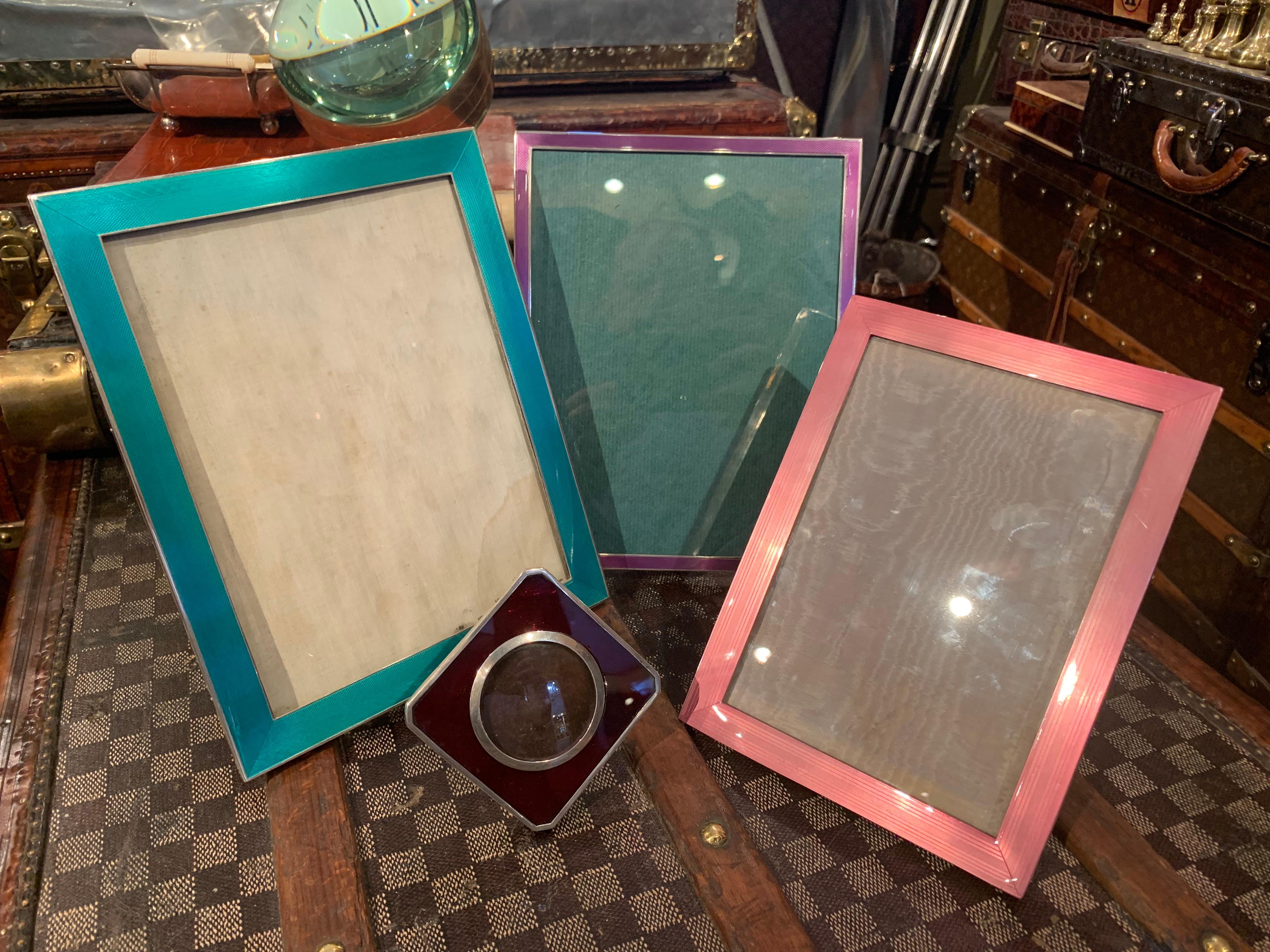 Art Deco Sterling Silver and Electric Pink Enamel Photograph / Picture Frame In Good Condition In London, GB