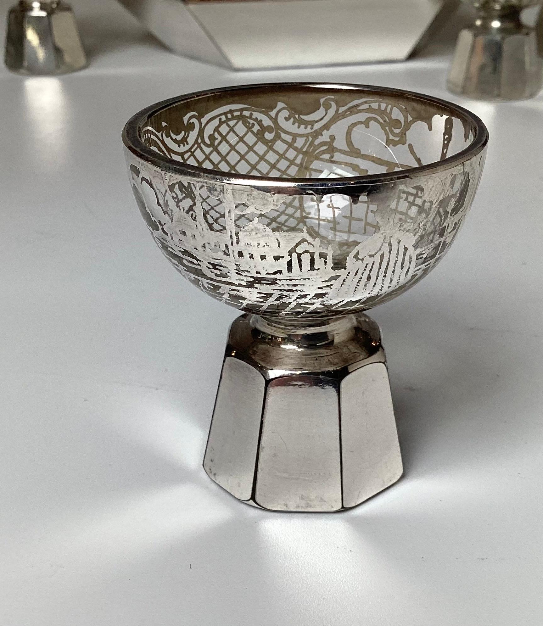 Czech An Art Deco Sterling Silver Overlay Cordial Decanter Set 1920's For Sale