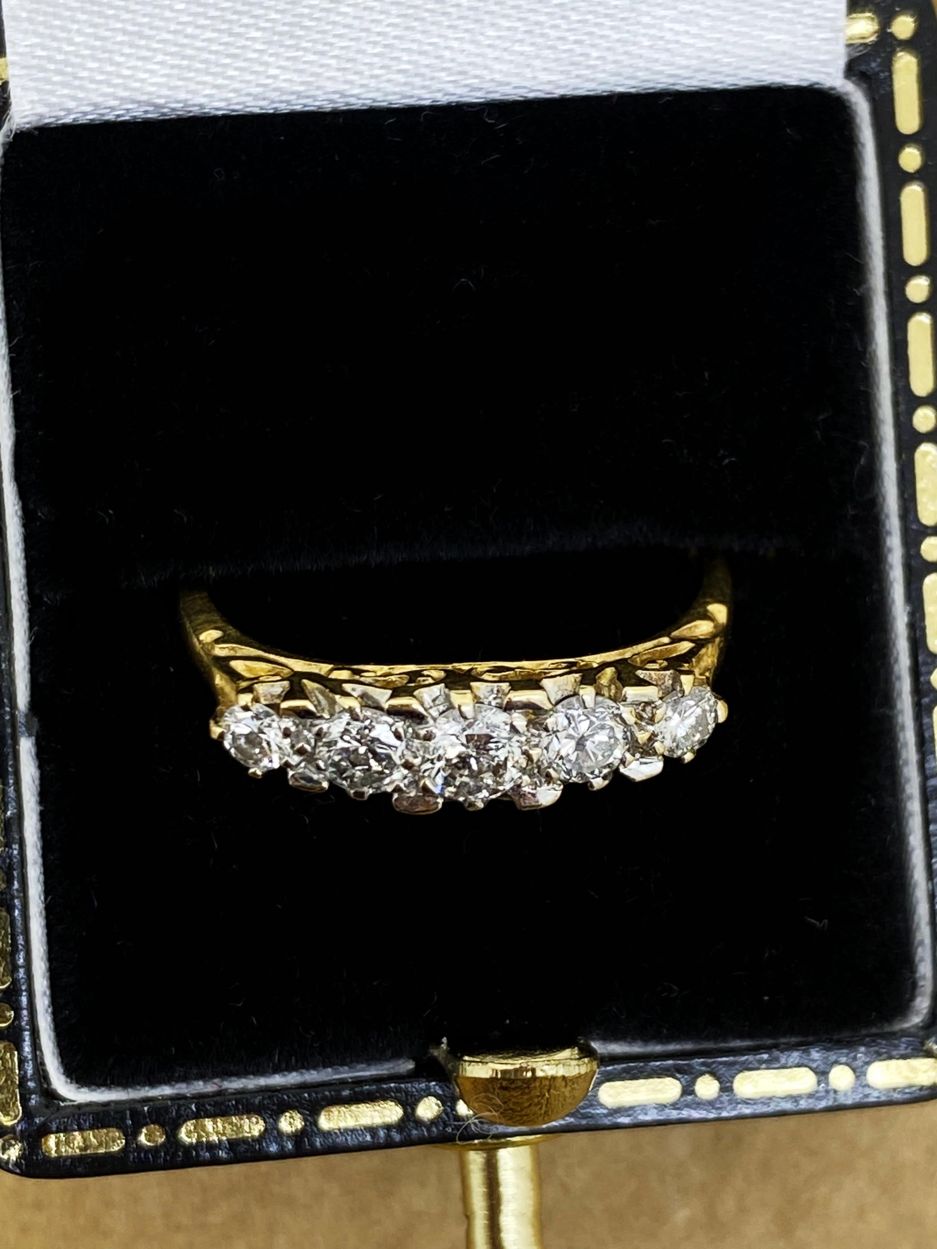Round Cut An Art-Deco Style 5-Stone Half-Hoop 0.65ct Diamond Ring. English hallmarks. For Sale