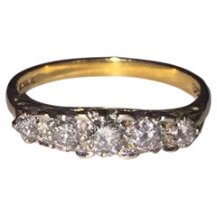 Vintage An Art-Deco Style 5-Stone Half-Hoop 0.65ct Diamond Ring. English hallmarks.
