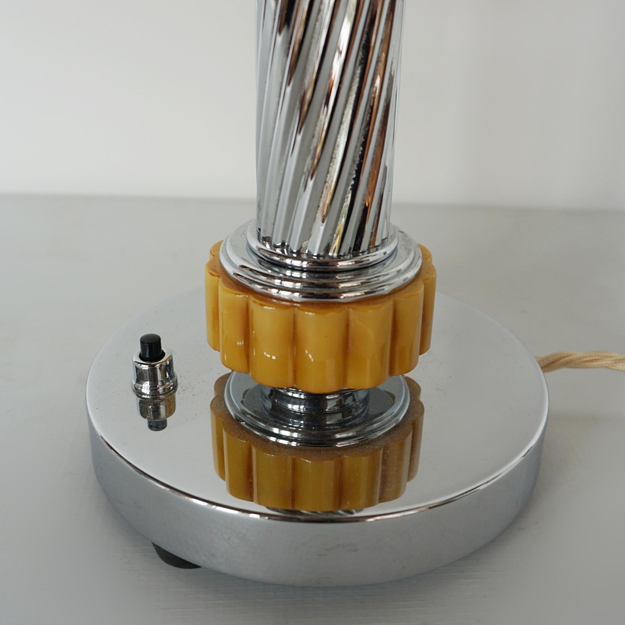 European An Art Deco Style Chrome & Bakelite Dome Table Lamp