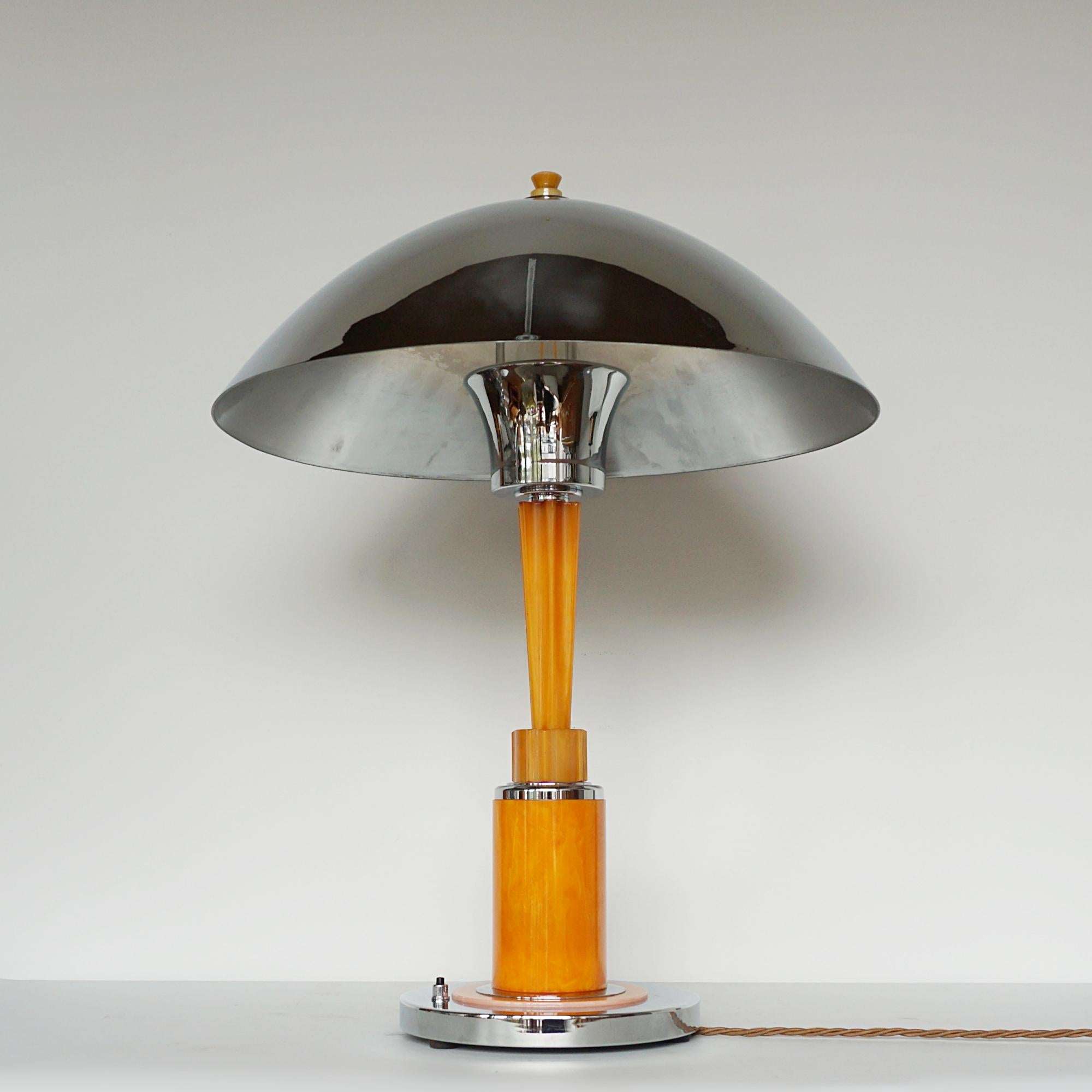English An Art Deco Style Chrome & Bakelite Dome Table Lamp