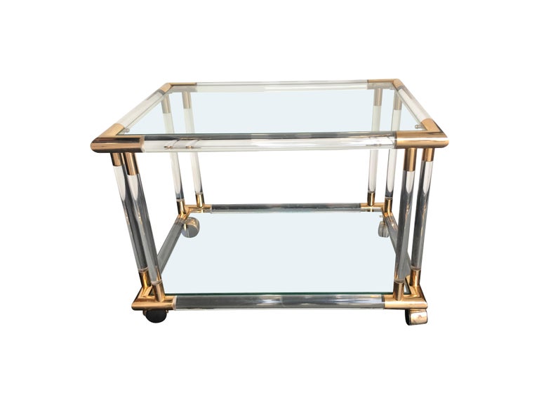 Art Deco Style Lucite and Brass Bar Trolley / Side Table on Castors For