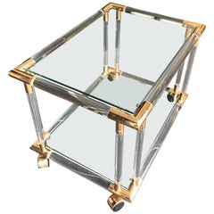 Art Deco Style Lucite and Brass Bar Trolley / Side Table on Castors