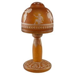 An Art Deco style motteled orange hand painted Cameo Glass style table lamp