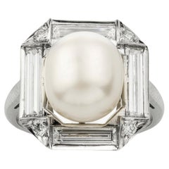 An Art Deco Style Natural Pearl And Diamond Cluster Ring