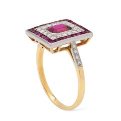 Art Deco Style Ruby and Diamond Square Cluster Ring
