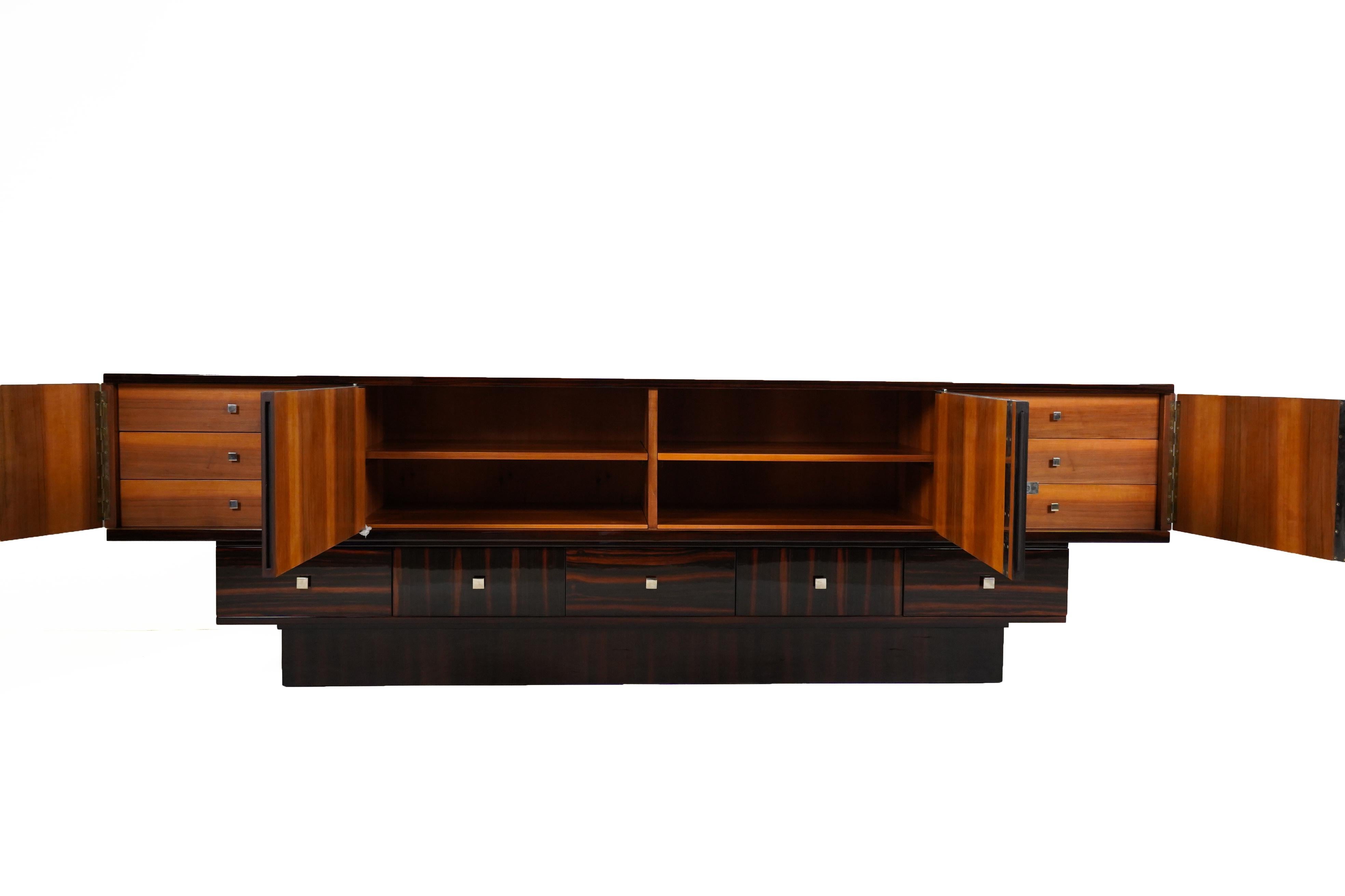 Hungarian Art Deco Style Sideboard in Makassar Wood with Four Doors