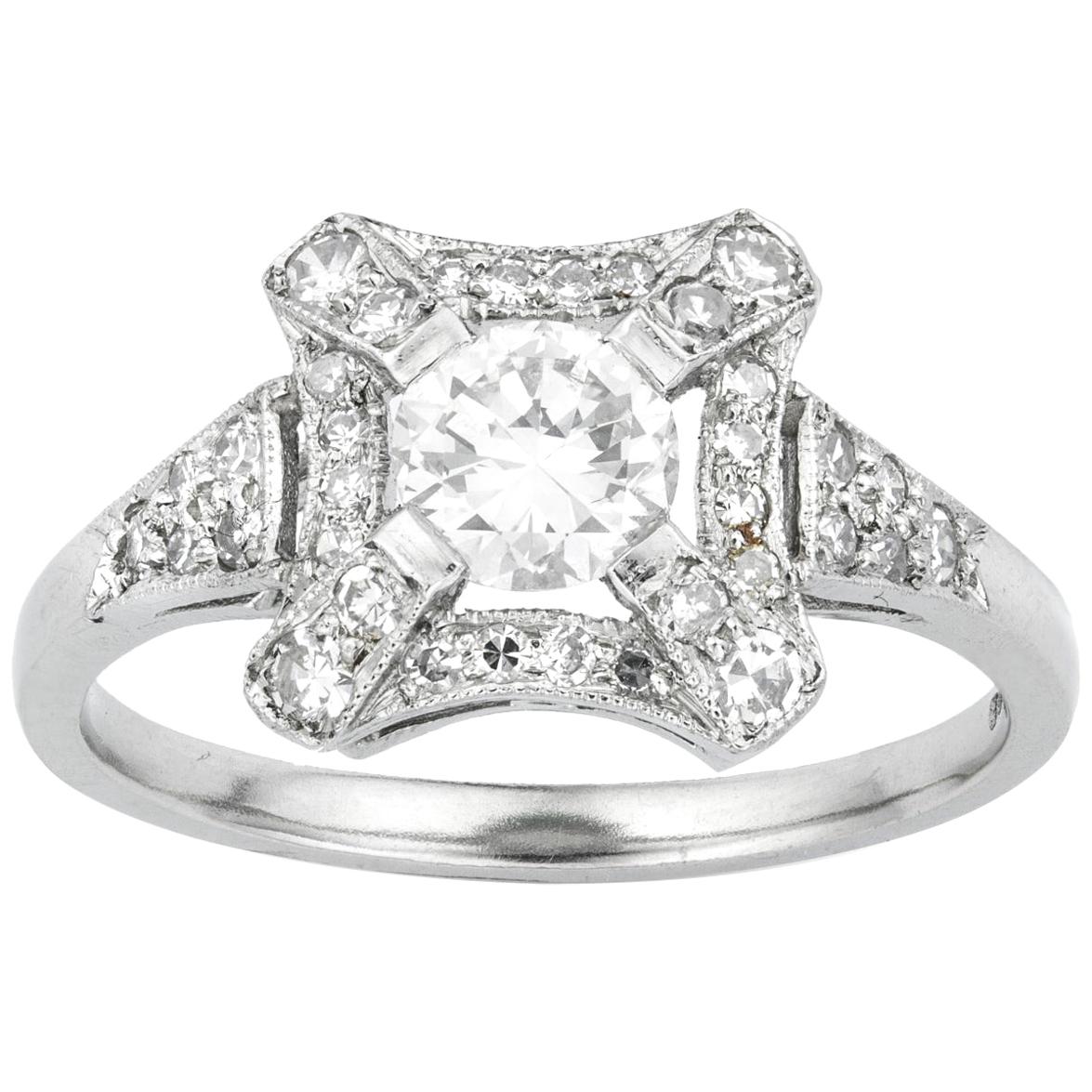 An Art Deco Style Square Cluster Diamond Ring For Sale