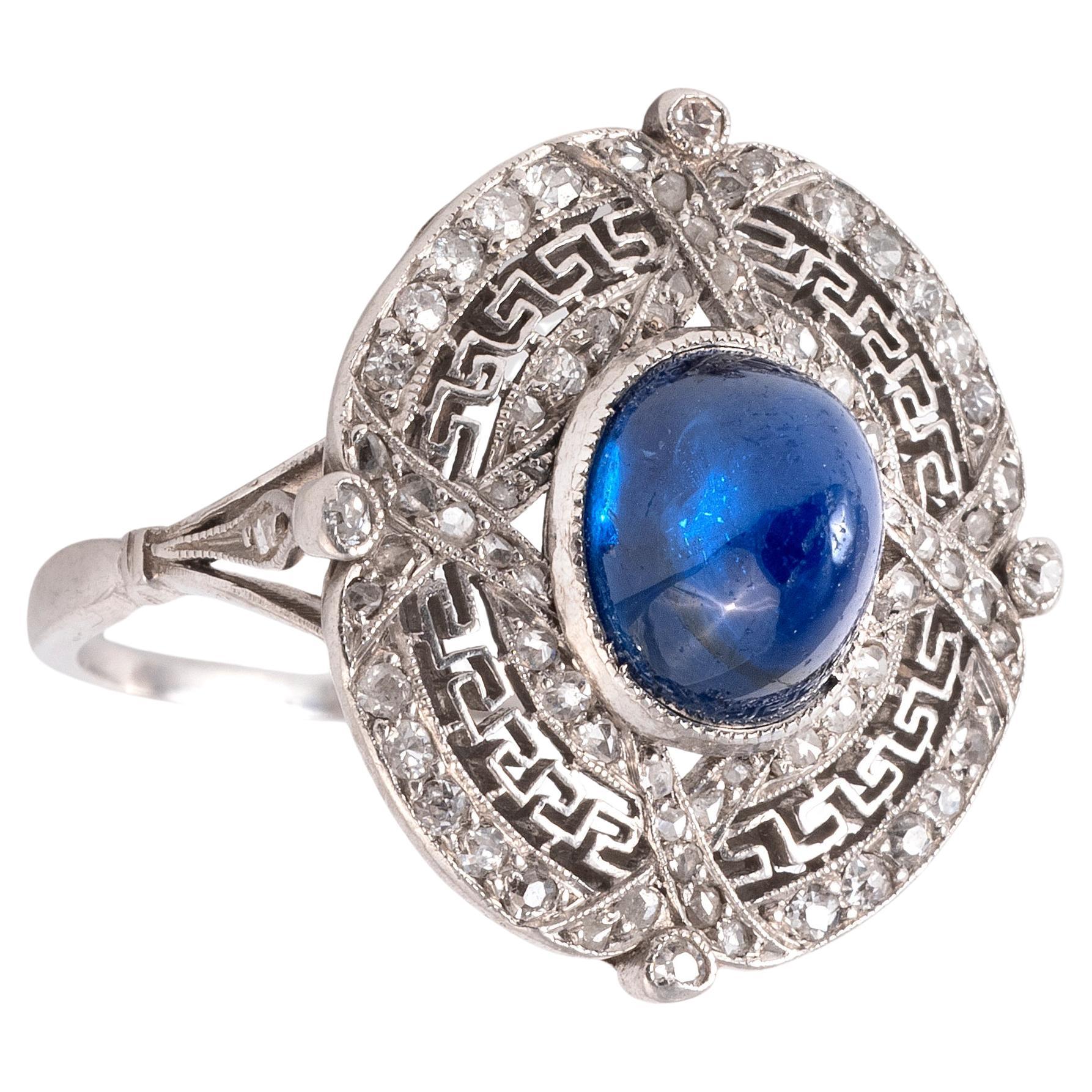 An Art Deco Sugarloaf Cabochon Sapphire And Diamond Plaque Ring Circa 1930