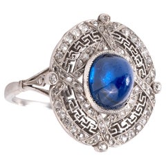 An Art Deco Sugarloaf Cabochon Sapphire And Diamond Plaque Ring Circa 1930