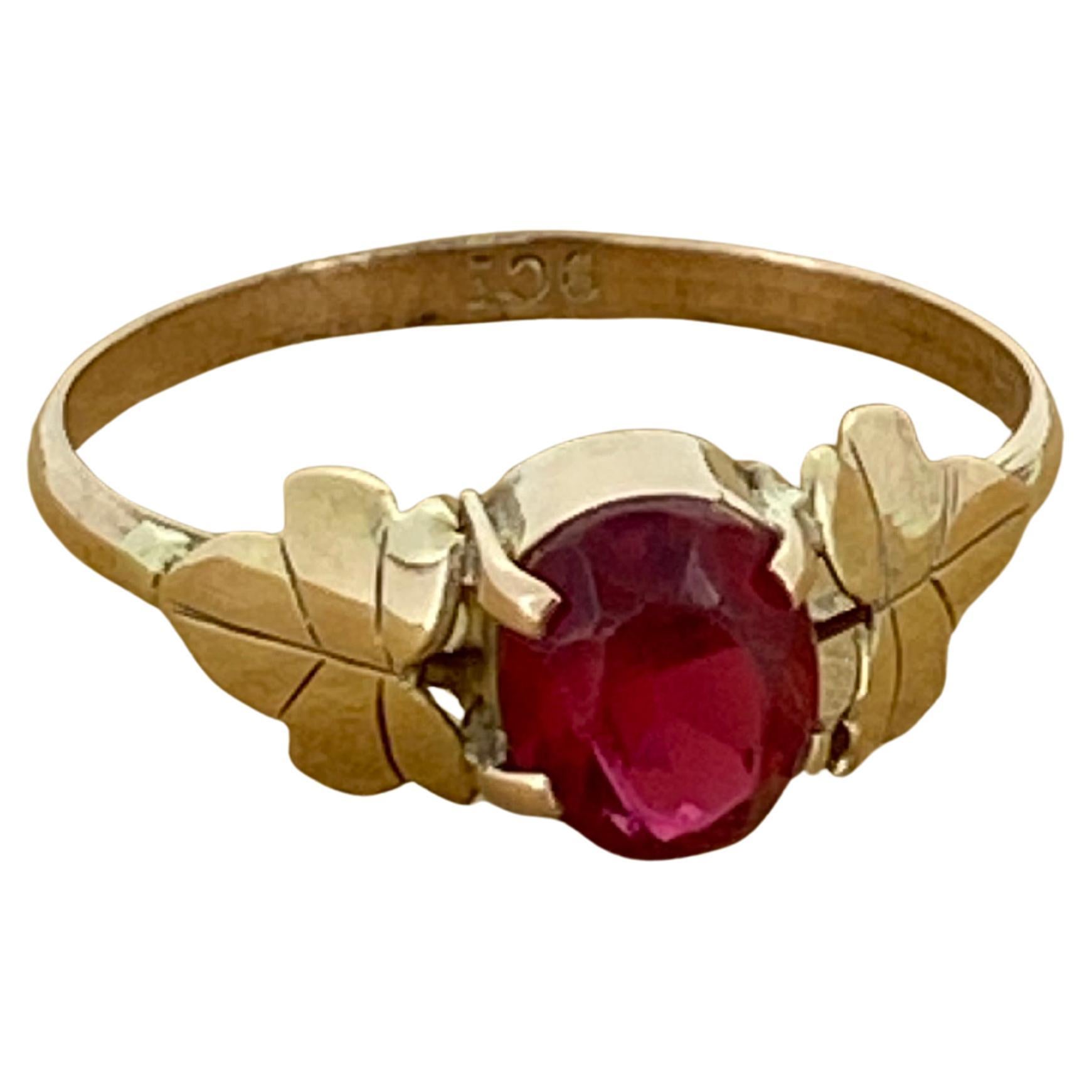 An Art-Deco Synthetic Spinel Solitaire Handmade Ring in 9K Rose Gold